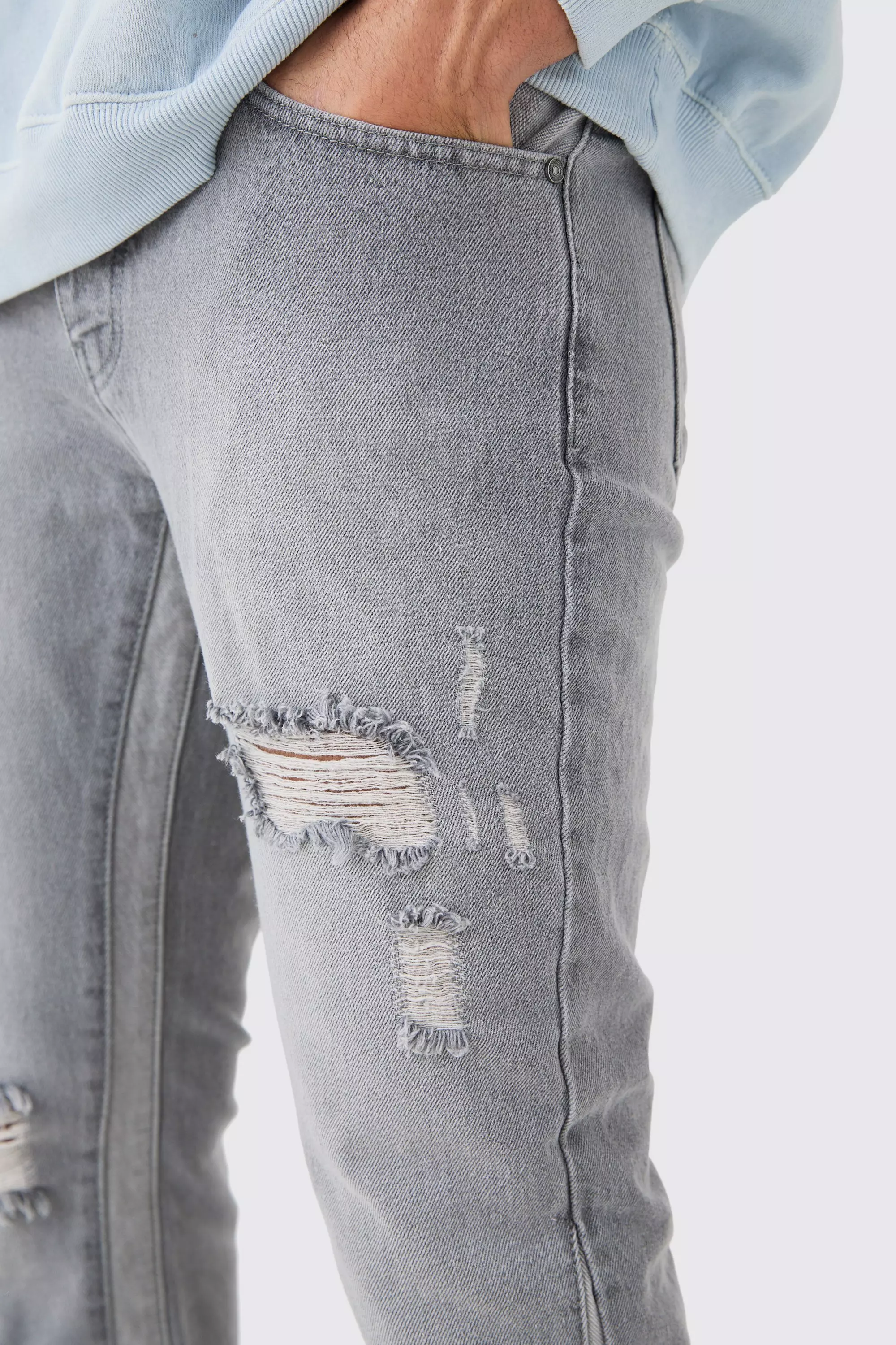 Slim Flare Distressed Gusset Panel Jeans | boohooMAN USA